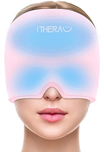 i THEARU - Maschera rinfrescante per emicrania, per mal di testa, per emicrania, contro la migraina, per il sonno, per le donne, per il raffreddamento naturale a 360°, colore rosa 2023