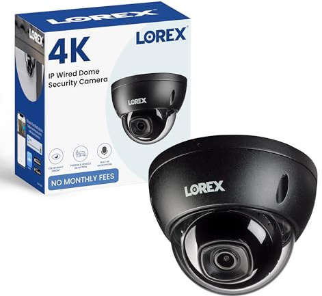 Lorex 4K IP Wired Dome Security Camera | Add-On Camera | Listen-in Audio | IK10 Vandal Proof Rating | Person and Vehicle Detection | Color Night Vision | IP67 Weatherproof | Requires NVR | Black