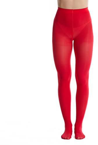 Frola 40D Strumpfhosen für Damen Balettstrumpfhose für Frauen Mädchen Undurchsichtige Reine Farbe mit Fuß Bunte Strümpfe(L-XL,Rot)