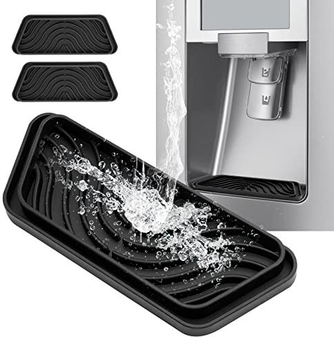 Raccoglitore di gocce in silicone per frigorifero, per vassoio dell'acqua, dispenser per acqua e frigorifero, previene gli schizzi d'acqua, vaschetta per il frigorifero, 2 pezzi, rettangolare, nero