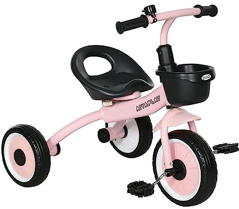 AIYAPLAY Tricycle Enfants avec Sonnette et Panier - Selle réglable avec Dossier - pour Enfant de 2 à 5 Ans Rose