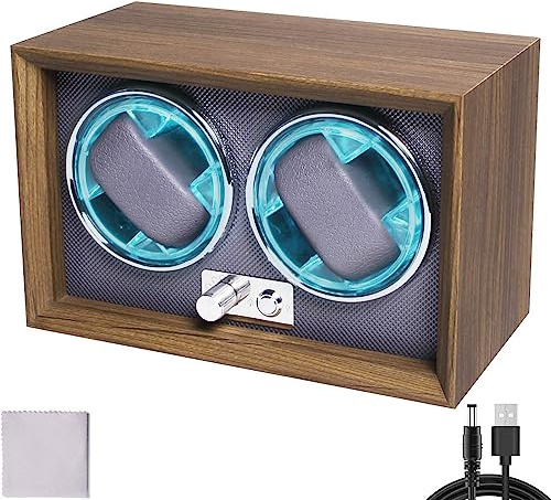Benessit Caja giratoria automática para relojes automática, caja cuadrada de color nogal, 4 modos de giro, con motor ultrasilencioso para 1/2 relojes, 2 ranuras