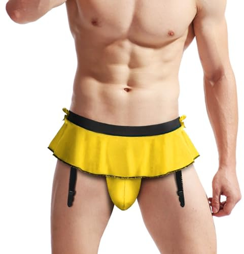 NLAND Tanga para Hombre Ropa Interior Slips Transpirable Tanga T-Back Sexy Lenceria Jockstrap Suspensorio G String con Liguero(Amarillo)
