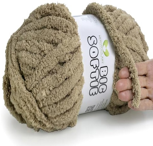 MeriWoolArt® Dicke Chenille Wolle Beige 250g, Flauschige Merino Wolle Zum Häkeln und Stricken, Weiches XXL Garn Für Decken, Kuscheltiere, Zierkissen - Perfekt Für Anfänger und Fortgeschrittene