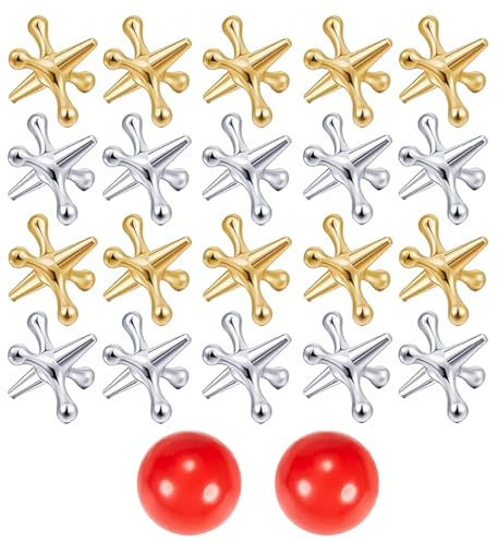 WUSJCOF Kit de Jouets Jacks,2 Ensembles de Métal Rétro Balle avec Balles Rebondissantes (22 Pièces)