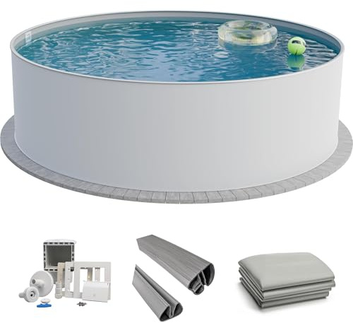 Fresh-Pool Profi Stahlwandpool Set rund, 500x150 cm, Stahl 0,8 mm weiß, Folie 0,8 mm grau, Einhängebiese