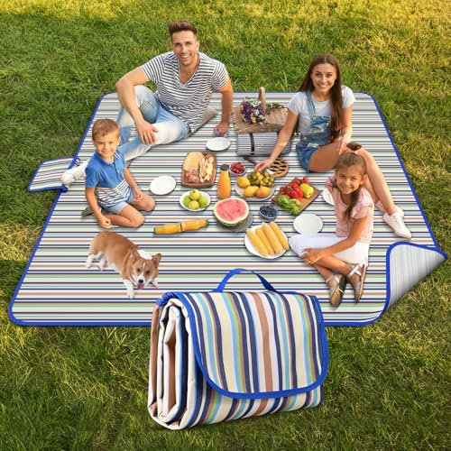 WildFun Extra Large Waterproof Picnic Blanket, 200 x 200cm Outdoor Picnic Mat Beach Blanket, Foldable & Washable & Sandproof Travel Rug with Carrying Handle for Beach Garden Picnic Camping (Coffee)