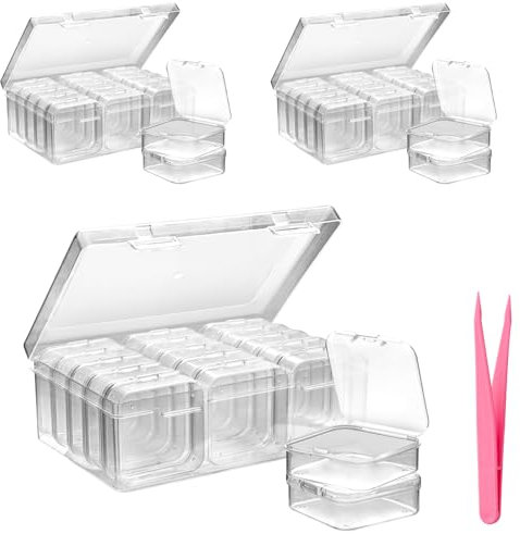48 Pcs Bead Storage Box with Tweezers, 3 Set Clear Craft Bead Storage Boxes, Small Rectangle Diamond Art Storage Containers with Hinged Lid for Diamond DIY Craft, Store Gems and Other Small Items