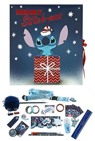 Undercover - Calendario de Adviento Disney Stitch - Caja plegable con lazo - 24 sorpresas creativas - Materiales de manualidades y papelería - Artículos de regalo