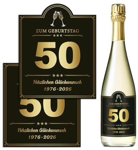 2 Stück Flaschenetikett 50. Geburtstag, 9,5x11,7cm Herzlichen Glückwunsch zum Geburtstag Geschenke 50 Geburtstagsdeko Weinflaschen Geburtstagsgeschenk für Frauen Männer