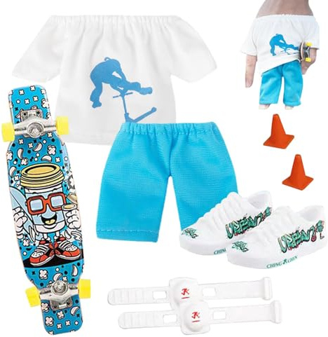 Mini Finger Toy Set, Finger Skateboard Set with Skates Shoes Pants T-shirt Knee Pads Fingertip Movement Toys for Kids Adults Party Favors