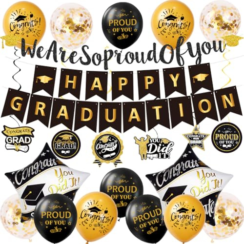 Graduation Party Decorations We Are So Proud of You Happy Graduation Banner | Hanging Swirls, Balloons for Class of 2026 College High School Graduation Party Supplies