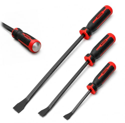 3Pcs Pry Bar Set, 8” 12” 18” Pry Bar with Strike Cap Handle, Angled Tip for Prying, Lifting and Pulling Objects