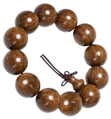 Bön armband - 10 x 10 x 2 cm gyllene sandelträ (1-pack) buddhistiska meditationspärlor | Andlig mindfulness träarmband, träarmband, gynnsam gåva från Bendic