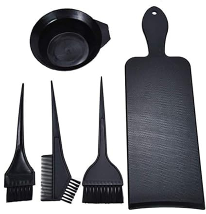 Homoyoyo Kit de Tinte Cabello Negro Cepillo, Cuenco y Tablero de Plástico Reutilizable de 5 Piezas para Peluquería Profesional y Salón