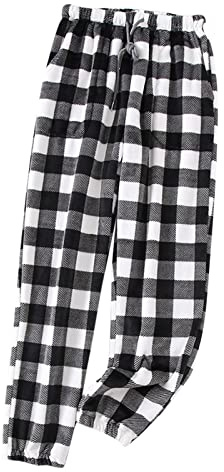 Pyjamasbyxor med fickor dam - termiska byxor för kvinnor UK lösa | Damträningsbyxor storlek 16 rutigt tryckt elastisk midja loungebyxor tjocka varma byxor semester vinterbyxor