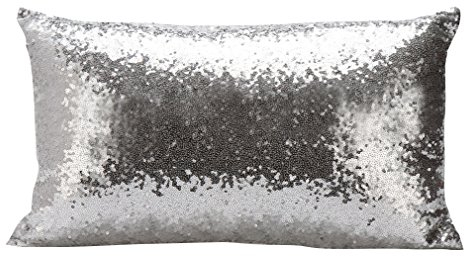Nunubee Dekorative Pailletten Meerjungfrau Dekokissen Kissenbezüge Glitzern Sofakissen Kissenbezug Deko Kissenhülle 30x50cm, Silber