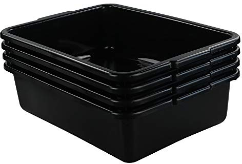Teyyvn 13 L Plastic Bus Box, Commercial Wash Basin Tote Box, 4-Pack, Black
