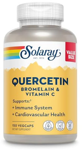 SOLARAY Quercetin Bromelain & Vitamin C, Immune System, Sinus, Respiratory & Antioxidant Activity Support, Vegan, 500mg of Quercetin & 1,235mg of VIT C, 60 Day Guarantee, 75 Servings, 150 VegCaps