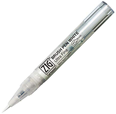 Kuretake Zig-Pinselstift, weiß, ultrafein, ideal für Highlights in der Illustration und Manga-Kunstwerke, ultrafeine Pinselspitze für feine Linien, für professionelle Künstler, Anfänger