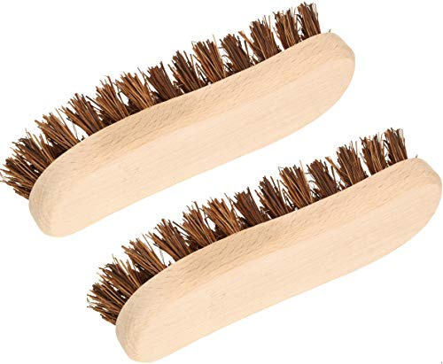 KOTARBAU® Uppsättning av 2 S-formade skrubborste 180 mm trähandtag med naturliga borst rengöringsborste skrubborste för golv svåråtkomliga områden