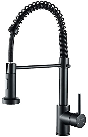 Cobbe Kitchen Sink Mixer Tap, Spring Kitchen Taps with Pull Down Sprayer, Commercial Kitchen Faucet Single Handle Lever, High Arc Swivel 360° 2 Spray Mode Mixer Tap (Black)