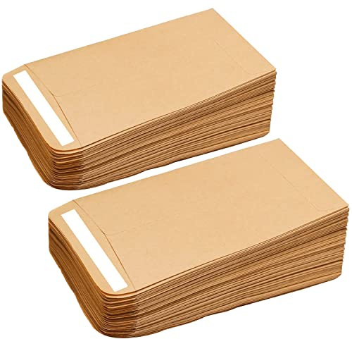 100 sobres marrones pequeños, paquetes de semillas autoadhesivos, sobres de papel Kraft para salarios, cuentas o sellos (10 x 6 cm/3,9 x 2,4 pulgadas)