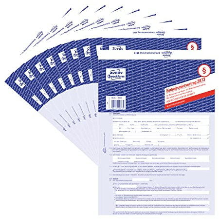 AVERY Zweckform 2873-10 Mietvertrag für Wohnungen und Häuser (Einheitsmietvertrag mit Übergabeprotokoll und Hausordnerung, 5-seitiges Formular in A4, selbstdurchschreibend) 10 Stück, blau