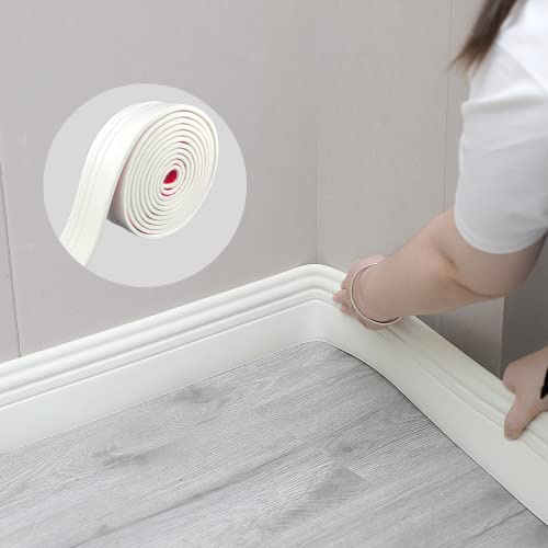COUKIU Flexible Baseboard Molding Trim, Peel and Stick Rubber Wall Base Moulding Trim, 4 Inch x 10 Feet Self-Adhesive Vinyl Wall Base Cove Base (Pure White)