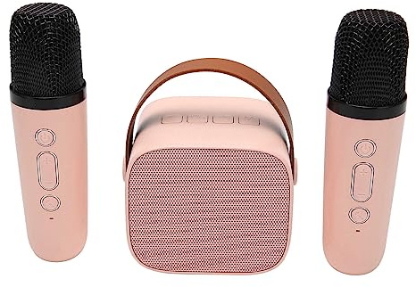 Liten Hemmakaraoke med 2 Trådlösa Mikrofoner, Bärbar BT Karaokemaskin, Stereoljud, överlägsen Ljudkvalitet, Dynamiskt Ljud, KTV funktion för Hemmafest (Rosa)