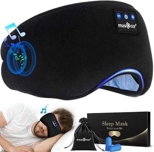 Musicozy Sleep Mask Headphones, 100% Blackout Sleep Headphones Bluetooth Eye Mask with Headphones for Sleeping,Travel,Nap,Relax,Meditation,Soft Sleep Mask with Headphones for Men Women