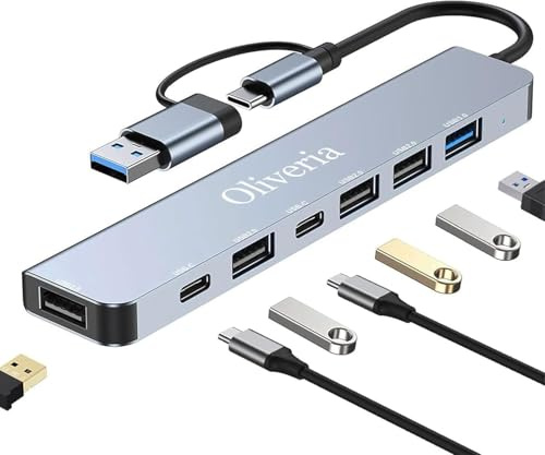 Hub USB C 3.0, Adaptador Multipuerto 7 en 1 Con Puertos 3.0, 2.0, Distribuidor Tipo C Para MacBook Air/Pro, Galaxy, iPad, Windows, Portátil, Sobremesa, PS4/PS5