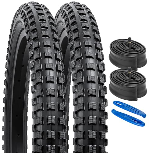 YunSCM 2Pcs Pieghevole 20 pollici pneumatici 20x2.25 ETRTO 58-406 e 2Pcs 20 pollici Camera d'aria AV32mm valvola Schrader, compatibile Bicicletta 20x2.20 20x2.25 20x2.30 Copertoni e Camera d'aria