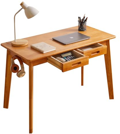 Aibiju Wood Writing Desk with Drawer and Hanging Rod, Small Computer Desk Table, 39x20x30inch Work Desk, Study Desk, Small Wooden Dining Table Cherry Wood Color YD-WD01N