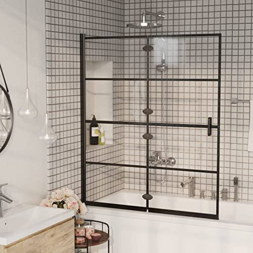 IKAYAA Mamparas de Bañera Plegable Mampara Bañera Abatible Biombo de Baño de Vidrio Templado 120 x 140 cm Transparente y Negro