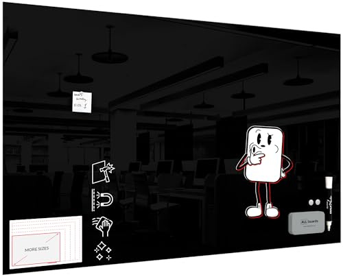 ALLboards Glasbräda magnetisk svart 200 x 120 cm, ramlös, glastavla, magnettavla, härdat glas
