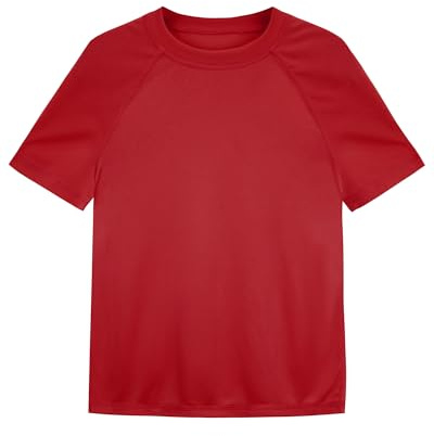 Poekuao Boys Rash Guard Short Sleeve UPF 50+ Sun Protection Swim Shirt Kids Quick Dry SPF Surfing Beach Water Shirt Red M