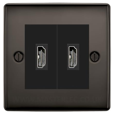 BG Nexus Black Nickel 2 Gang HDMI Socket Black Inserts