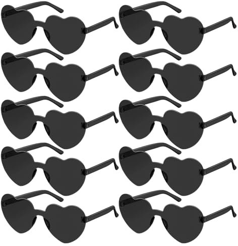 SelfTek 10 Stück Herz Brille Schwarz - Party Brille Herz Sonnenbrille Magische Farben, Hippie Brille Aper-ol Kostüm, Lustige Partybrillen für Fasching Foto Requisiten Geburtstagsfeier für Erwachsene