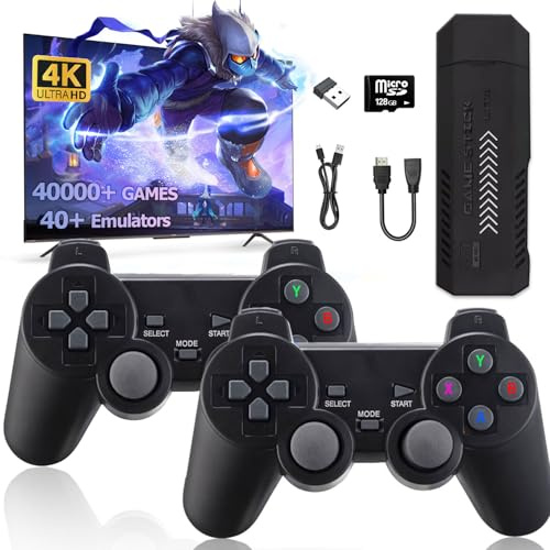 X2 Plus Retro Game Stick – 128 Go, Plus de 40 000 Jeux préchargés, Compatible Interface vidéo 4K, Deux manettes sans Fil, Plus de 40 émulateurs, Plug and Play