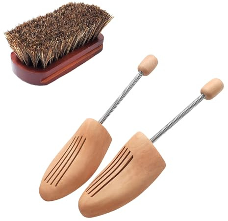 KATLKIU Träskoblock (2-pack) med hästhårsskoborste – justerbara skobårar för män och kvinnor för att upprätthålla form och minska veck – skovårdskit för läderskor och stövlar