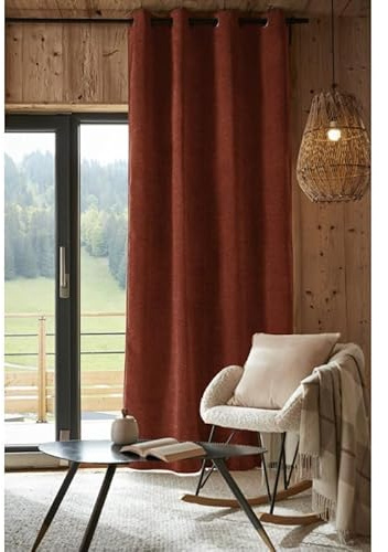 COTON PUR Rideau occultant phonique et Thermique doublé Polaire Bjorn 100% Opaque Le Fil d'Ariane (Terracotta, 1 Panneau 140 x 240 cm)