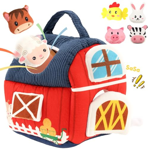 Deuson Juguete para bebé de granja, Montessori para bebés, juguetes sensoriales, con suaves peluches y espejos, para bebés a partir de 6 meses, regalo de Navidad y cumpleaños (granja)