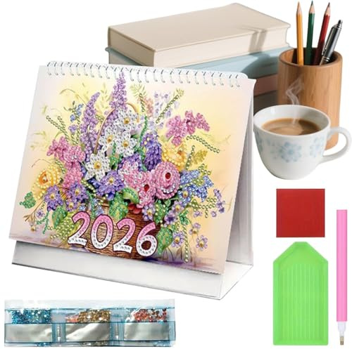 Art Calendar 2026-12 Month Planner Decor, Sparkling Rhinestone Kit with Full Crystal Design, Easy Peel and Stick Application, Creative Craft Project for Home Desk, Birthday Holiday