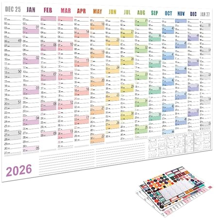 Calendario Poster Da Parete Per L Anno 2026 | Forniture Per La Pianificazione Del Formato Poster,Gennaio 2026-Dicembre Calendario Agenda Di Pianificazione | Per Scuola Viaggi Lavoro Appartamento
