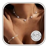 Diamday 925 Sterling Silver Necklace for Women Silver Jewelry Set Adjustable Choker Necklace Bracelet for Women Dainty Cubic Zirconia Costume Jewelry Wedding Brides Women's Jewelry Sets
