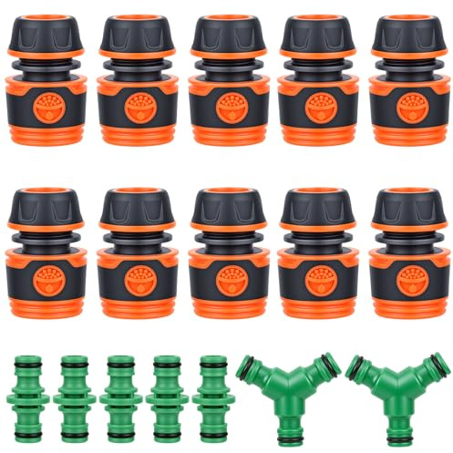 Attacco Rapido Acqua, 8 Pezzi Raccordo Rubinetto, Raccordi per Tubi Irrigazione, Connettore per Tubo da Giardino, Connettore Tubo Giardino 1/2, per Prato Sistema di irrigazione da Giardino