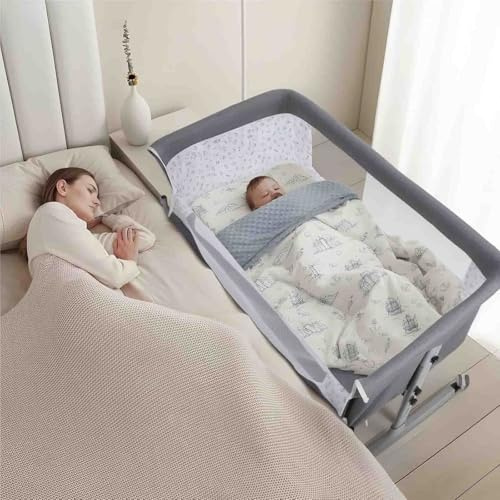 Babykorg, höjdjusterbar sängspjälsäng med gungbas och hjul, bärbar spädbarnsvagga med myggnät, sovplatser för nyfödda