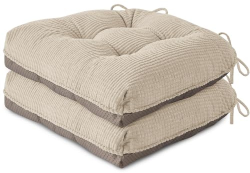 ZenComfy Chair Cushions for Dining Chairs, Tufted Kitchen Seat Cushions Set of 2 with Non-Slip Backing for Dining Room and Living Room, 46 cm x 42 cm x 7.6 cm (18 x 16.5 x 3), Cream
