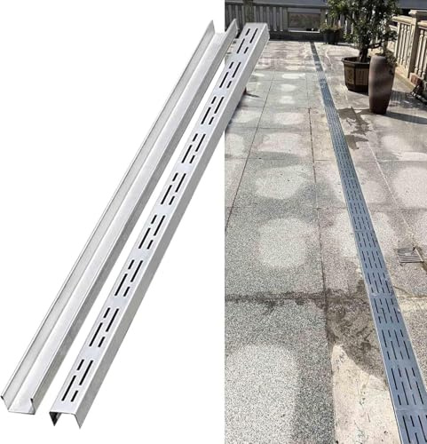 RenCehn 1 Canale di drenaggio Sottile in Acciaio Inossidabile con griglia - Protezione di drenaggio Esterna Durevole for Una Gestione Efficace 'Acqua(W3.5cmxH3cmxL1m)